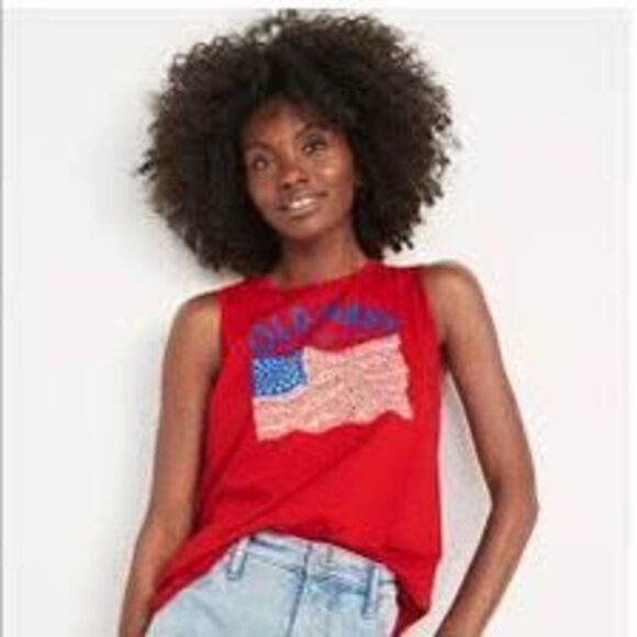 Old Navy Women's Red American Flag Tank Top Lot Small & Extra Small NWT - Picture 1 of 8